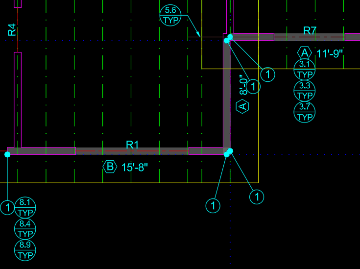 Structural review markup showing beams, bearing walls, and load path analysis for engineering online house plans.
