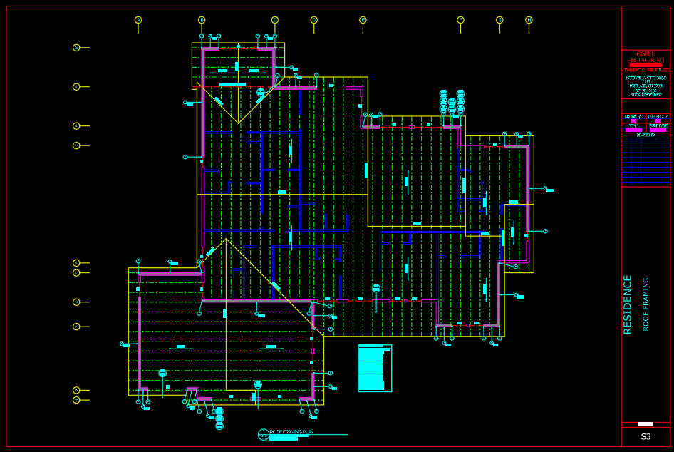 Full structural engineering plan for a residential home showing beams, joists, framing layout, and construction-ready details.